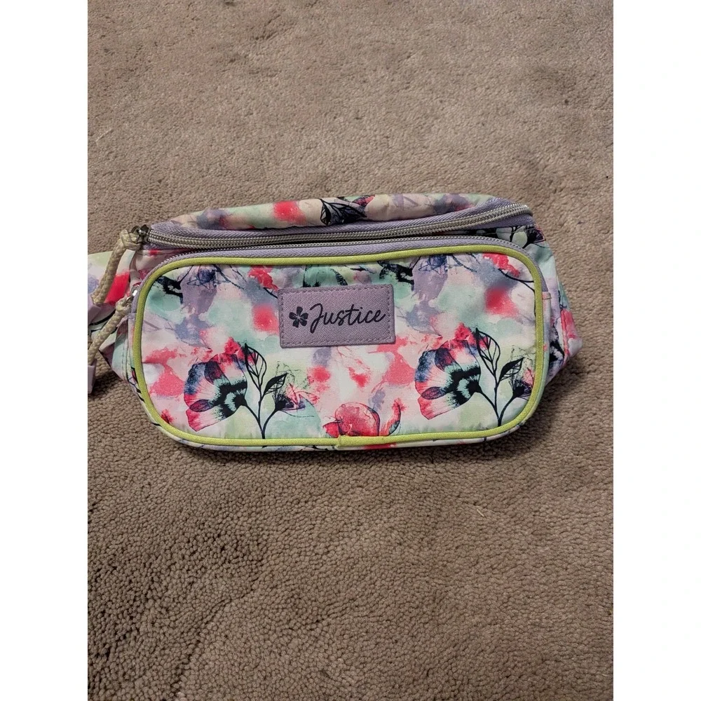 Justice Girls Floral Fanny Pack Watercolor Waist Bag Purple Pink Belt Bag